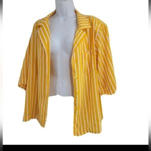* Vintage Yellow White Striped Womens Blouse Size 16 B.g. street